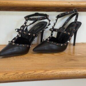 Kaytlin Pan Rockstud Pumps High Heel 4inch Black Leather